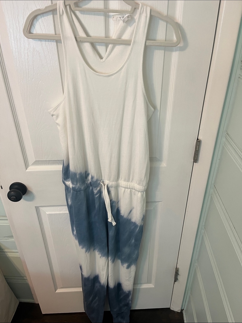 Sleeveless Tie-Dye Jumpsuit in White and Blue